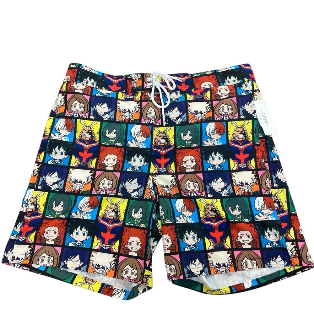 Bioworld My Hero Academia men’s 2XL 44/46 Multicolor Anime Swim Trunks NWT block